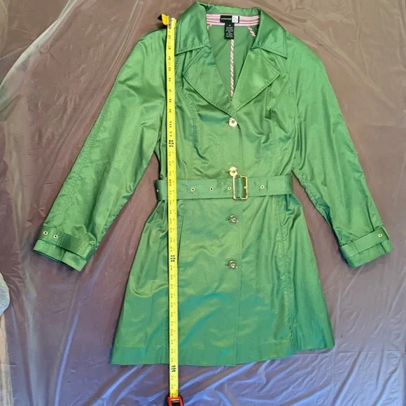 Saks Fifth Avenue Trench Coat Jacket Womens Size 14/XL Metallic Green $400 - Picture 8 of 15